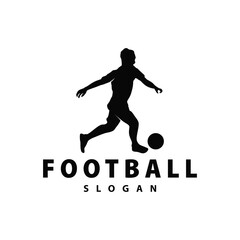 Fototapeta na wymiar Soccer logo vector black silhouette of sport player simple football template illustration