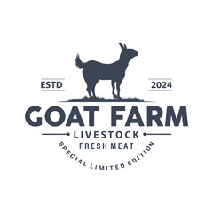 Goat logo design vector goat farm illustration cattle livestock silhouette retro rustic