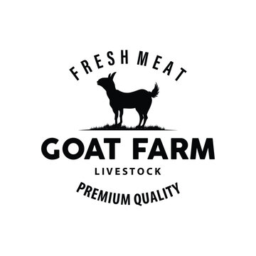 Goat logo design vector goat farm illustration cattle livestock silhouette retro rustic
