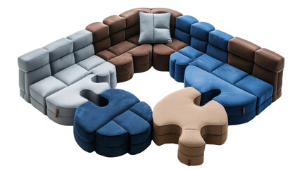 Customizable and Modular Puzzle Sofa, Transparent Background PNG