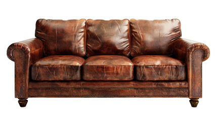 Custom Leather Sofa with Personalized Stitching, Transparent Background PNG