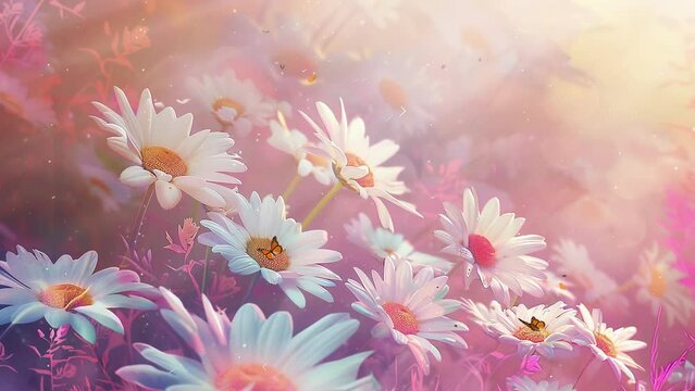 pretty daisies artistic background fantasy background. seamless looping overlay 4k virtual video animation background