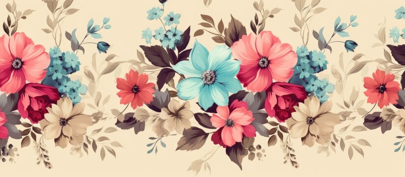 Colorful flowers on a beige background pattern.