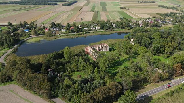 Beautiful Landscape Castle Ruins Pond Krupe Aerial View Poland
