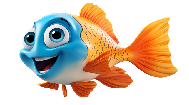 Quirky 3D Cartoon Fish with Exaggerated Features Vector Illustration, Transparent Background PNG