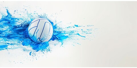 White volley ball with blue splashing in white copy space background