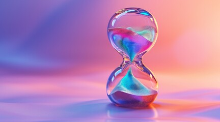 Rainbow colored liquid pouring out of hourglass