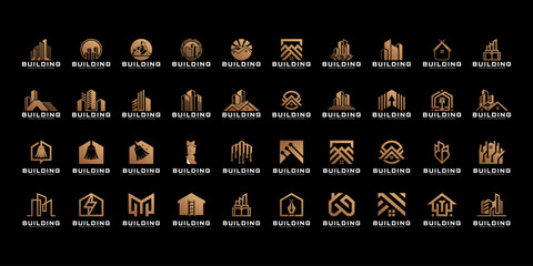 collection of building logo designs, home architecture, offices, roofs, houses and real estate