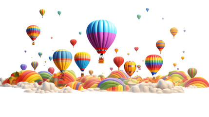 Obraz na płótnie Canvas Whimsical 3D Cartoon Hot Air Balloon Festival Vector Illustration with Transparent Background PNG