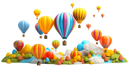 Whimsical 3D Cartoon Hot Air Balloon Festival Vector Illustration with Transparent Background PNG
