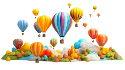 Fototapete Heißluftballon Whimsical 3D Cartoon Hot Air Balloon Festival Vector Illustration with Transparent Background PNG