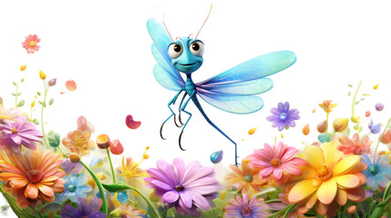 Fototapeta na wymiar Playful 3D Cartoon Dragonfly with Intricate Wings Vector Illustration on Transparent Background PNG
