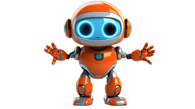 Friendly Futuristic 3D Cartoon Robot with Transparent Background PNG