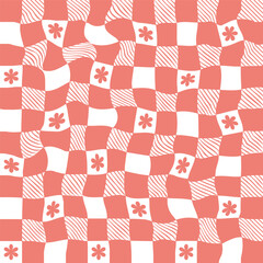 Psychedelic Abstract checkerboard Background in 1970s Retro Style. Groovy hippie poster.