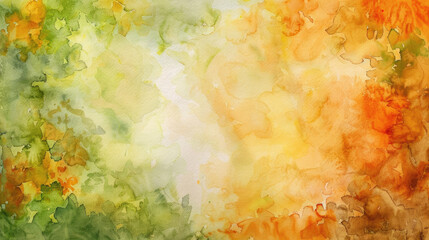 Green, amber and orange abstract watercolor background for graphic design, banner and template. Multicolor watercolor texture
