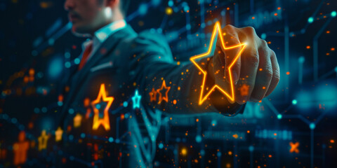 burning fire in the night, A animated GIF showcasing businessmen selecting the best excellent business rating experience on a dynamic customer satisfaction icon photography - obrazy, fototapety, plakaty