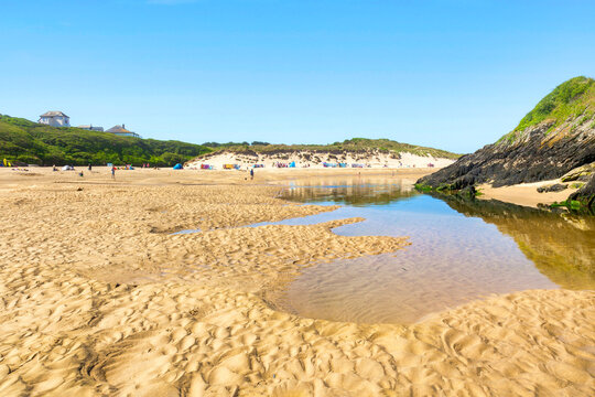 Newquay, Cornwall, UK - Crantock Beach during the June heatwave.