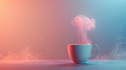 Steam rising from a hot cup of coffee or tea with a vibrant, magical glow.