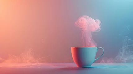  Steam rising from a hot cup of coffee or tea with a vibrant, magical glow. © Sergei