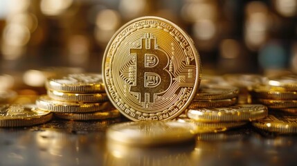 gold bitcoin cryptocurrency, futuristic a virtual currency designed to act as futuristic money on halving bitcoin day.