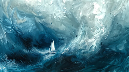 Abstract art capturing the chaos of a stormy sea, with turbulent - obrazy, fototapety, plakaty