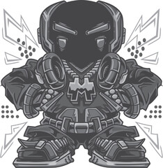Swag Dj Robot Character Black and White Illustration