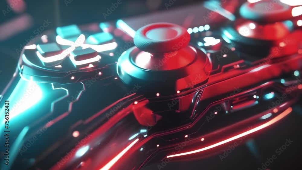 Poster the intricate design of a cybernetic gaming controller featuring a sleek curved design and advanced 