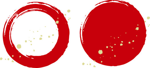 毛筆・赤の丸いフレーム