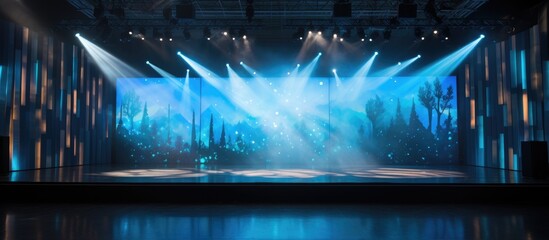 Interior stage design with LED backdrop for events.