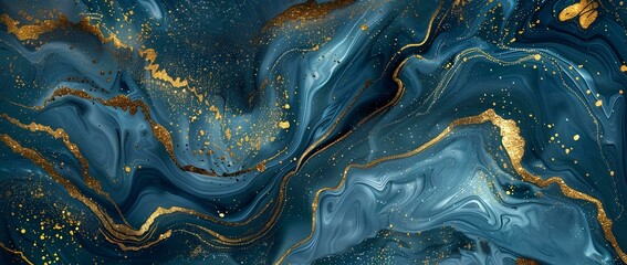 Luxury Marbled blue and golden abstract background. Liquid marble ink pattern. abstract background...
