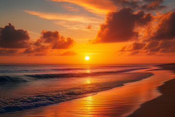 Fototapeta na wymiar Beautiful sunset on the beach in the summer. Beautiful landscape.