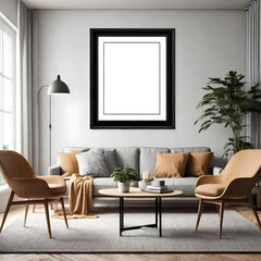 Minimal picture poster frame mockup in the living room