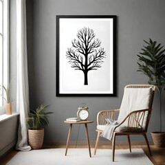 Minimal picture poster frame mockup on wall in living room