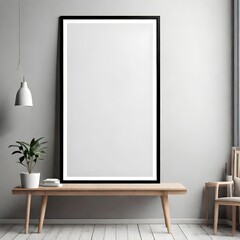 Minimal picture poster frame mockup on white wall