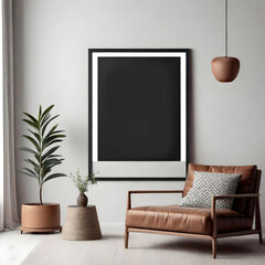 Minimal picture poster frame mockup on white wall