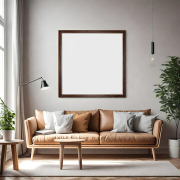 Minimal picture poster frame mockup in living room