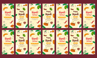 happy ugadi vector illustration banner set