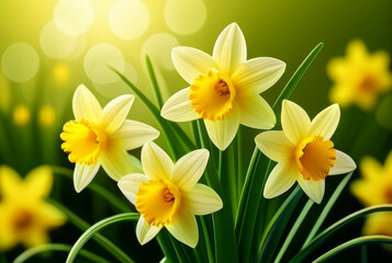 Fototapeta na wymiar Daffodils in the garden. Spring background with flowers.