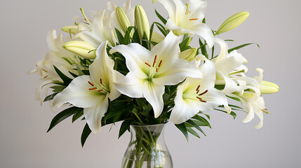 Bouquet of white tulips in the vase 
