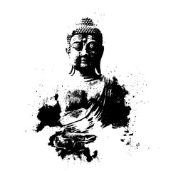 Meditating buddha statue in black and white - obrazy, fototapety, plakaty