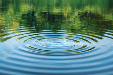 the repetitive patterns of ripples on the surface of a tranquil lake, with each ripple reflecting the surrounding landscape