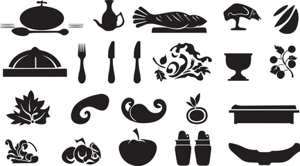 Black silhouettes Food vintage design elements, logos, badges, labels, icons on white background