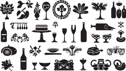 Black silhouettes Food vintage design elements, logos, badges, labels, icons on white background