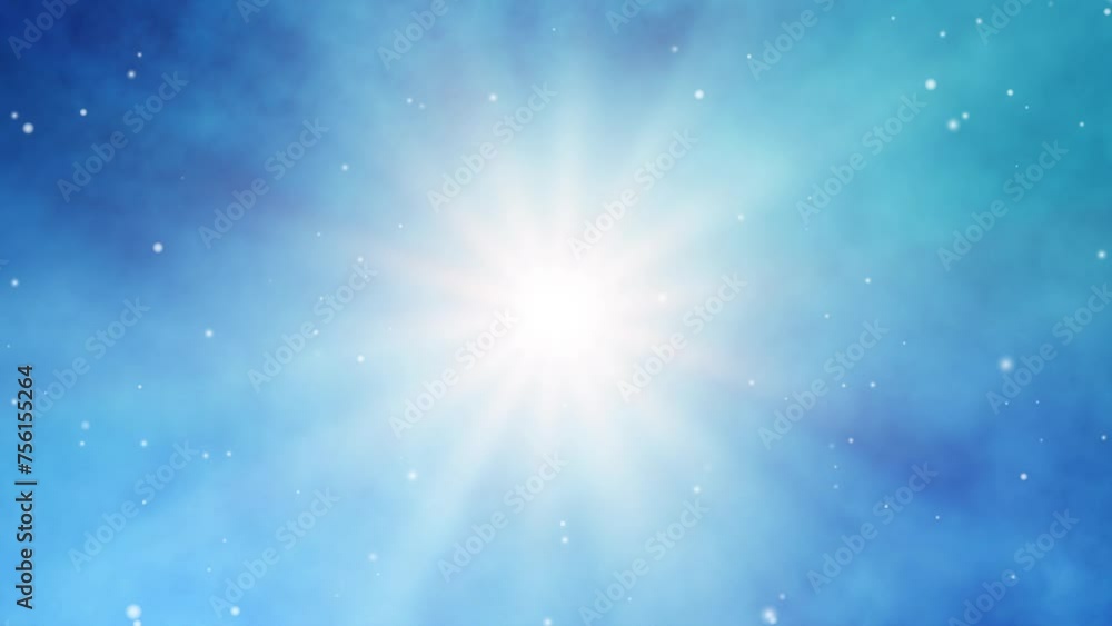 Poster abstract blue background - celestial sunbeams: a dynamic journey through azure sky with floating par