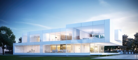 Modern architecture featuring glass windows and white building design.