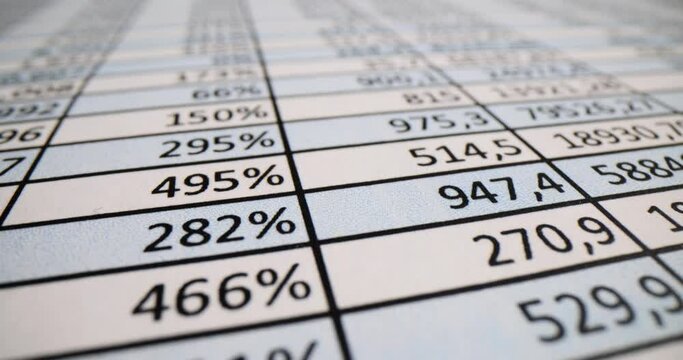 Sheet paper containing financial data on clerk workplace