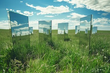 Group of Standing Mirror on Grass