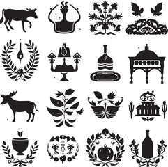 Black silhouettes Food vintage design elements, logos, badges, labels, icons on white background