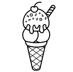cute summer ice cream cone outline cartoon doodle coloring illustration	
