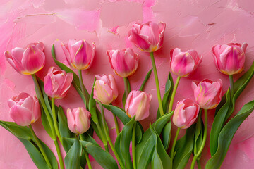 Naklejka premium ピンクのチューリップの花とピンクの背景